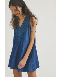 Free People - Preston Pleated Denim Mini Dress - Lyst