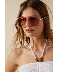 Free People - Ventura Oversized Aviator Sunglasses At In Cafe - Lyst