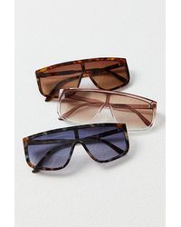 Free People - Bayview Wide Shield Sunglasses At In Brown Tort - Lyst