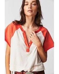 Free People - Eyes Closed Henley At Free People In Tangerine Tango Combo, Size: Xs - Lyst
