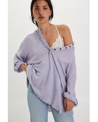 Free People - Cotton-Linen Henley Tee - Lyst