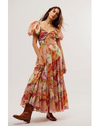 Free People - Sundrenched Short-sleeve Maxi Dress At In Desert Combo, Size: Xs - Lyst