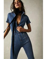 Free People - Jayde Flare Jumpsuit At Free People In Sunburst Blue, Size: Xs - Lyst