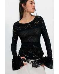Free People - Sheer Lace Flared Long Sleeve Top - Lyst