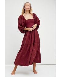 Free People - Dahlia Embroidered Maxi Dress At In Sweet Raisin, Size: Xs - Lyst