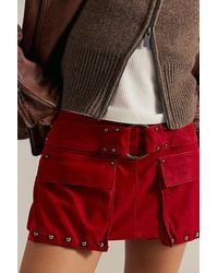 Free People - Micro Mini Suede Cargo Skort - Lyst