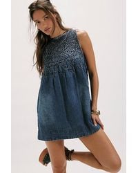 Free People - Maisie Smocked Denim Mini Dress - Lyst