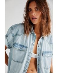 Free People - The Short Of It Denim Top At Free People In Light Vintage, Size: Xs - Lyst
