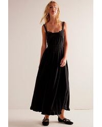 Free People - Willie Denim Midi Dress At In Washed Black, Size: Medium - Lyst