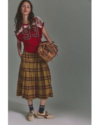 Free People - Skipper Pleated Plaid Midi Skirt - Lyst