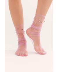 Free People Pastel Pearl Sheer Socks By High Heel Jungle - Pink