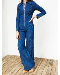 Free People Vintage 1970s Flared Jumpsuit - Blue