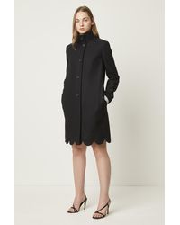 French Connection Carmelita Platform Felt Scallop Hem Coat - Black