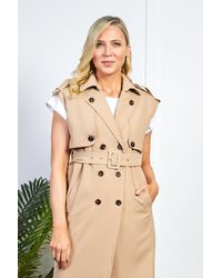 Friday's Edit - Beige Sleeveless Trench Coat With Belt - Lyst