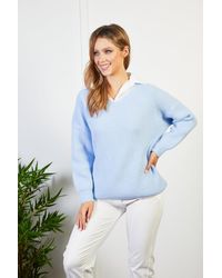 Friday's Edit Victoria Blue Jumper With Shirt Collar Detail