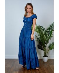Friday's Edit Denim Bardot Maxi Dress - Blue