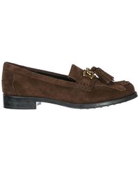 Tod's Suede Loafers Moccasins Double T - Brown