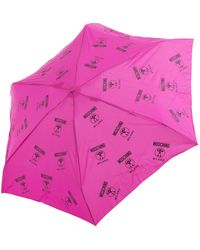 Moschino Manual Umbrella Supermini Logo All'over - Pink