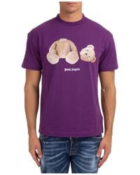Palm Angels Short Sleeve T-shirt Crew Neckline Jumper Bear - Purple