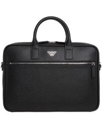 Mens Bags Briefcases and laptop bags Emporio Armani Tumbled Leather Briefcase in Black for Men 