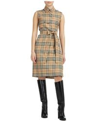 Burberry Knee Length Dress Sleeveless Vintage Check - Natural