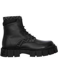 Fendi Leather Combat Boots Force - Black