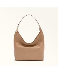 Furla - Lara Schultertasche Deserto Genarbtes Kalbsleder Damen - Lyst