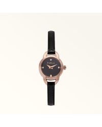 Furla - Mini Shape Round Case Watch Nero Leather + Metal - Lyst