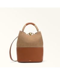 Furla - Sfera Bucket Bag Cognac H Colorblock Napoli Double Calf Leather + Roma Soft Calf Leather Colorblock - Lyst