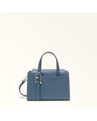 Furla - Nuvola Boston-Tasche Grigio Blu Claris Lux-Kalbsleder Mit Intarsie Damen - Lyst
