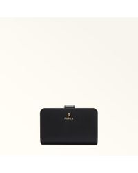 Furla - Camelia Kompaktes Portemonnaie Nero Strukturiertes Leder Damen - Lyst