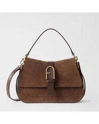 Furla - Flow Top Handle Toni Cioccolato Suede + Claris Lux Calf Leather - Lyst