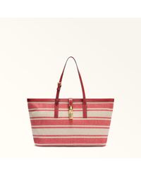 Furla - Debby Tote Toni Lacca Canvas Stripes Fabric + Sidney Calf Leather - Lyst