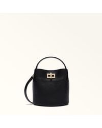 Furla - Amelia Bucket Bag L Nero Grained Calf Leather - Lyst