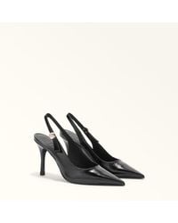 Furla - Sfera Slingback-Pumps Nero Genarbtes Lackleder Damen - Lyst