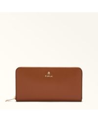 Furla - Camelia Zip Around Cognac H Pelle Stampata Donna - Lyst
