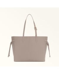 Furla - Ava Borsa Shopping Linen Pelle Di Vitello Pebble Double Donna - Lyst