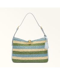 Furla - Sfera Soft Shoulder Bag Toni Carta Da Zucchero Crochet Stripes Fabric + Sidney Calf Leather - Lyst