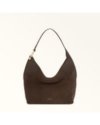 Furla - Lara Schultertasche Toni Mogano Wildleder + Genarbtes Kalbsleder Damen - Lyst