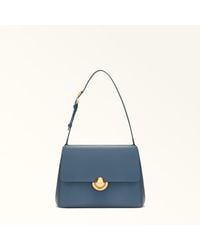 Furla - Domus Shoulder Bag Grigio Blu Varrenne Calf Leather + Suede - Lyst