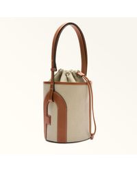 Furla - Lido Borsa A Secchiello Mini Toni Cognac Tessuto Doppio - Lyst