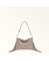 Furla - Sfera Soft Borsa A Spalla Toni Linen Pelle Nappa + Frange - Lyst