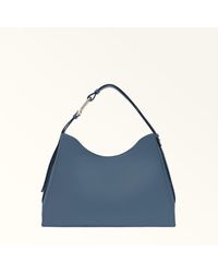 Furla - Nuvola Borsa A Spalla Grigio Blu Pelle Di Vitello Granata Donna - Lyst