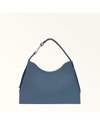 Furla - Nuvola Schultertasche Grigio Blu Genarbtes Kalbsleder Damen - Lyst