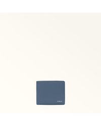 Furla - Project Bi-Fold Wallet Grigio Blu Milos Textured Calf Leather - Lyst