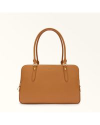 Furla - Giulia Boston Bag L Tabacco Textured Leather + Suede - Lyst