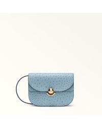 Furla - Sfera Crossbody Carta Da Zucchero Calf Leather With Ostrich Print + Suede - Lyst