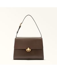 Furla - Domus Borsa A Spalla Espresso Pelle Di Vitello Varrenne + Camoscio Donna - Lyst