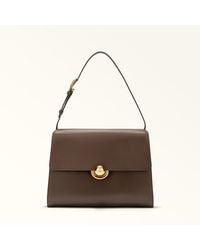 Furla - Domus Schultertasche Espresso Varenne-Kalbsleder + Wildleder Damen - Lyst