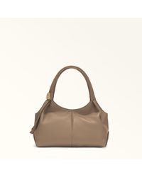 Furla - Planeta Shoulder Bag Taupe Keria Grained Calf Leather - Lyst
